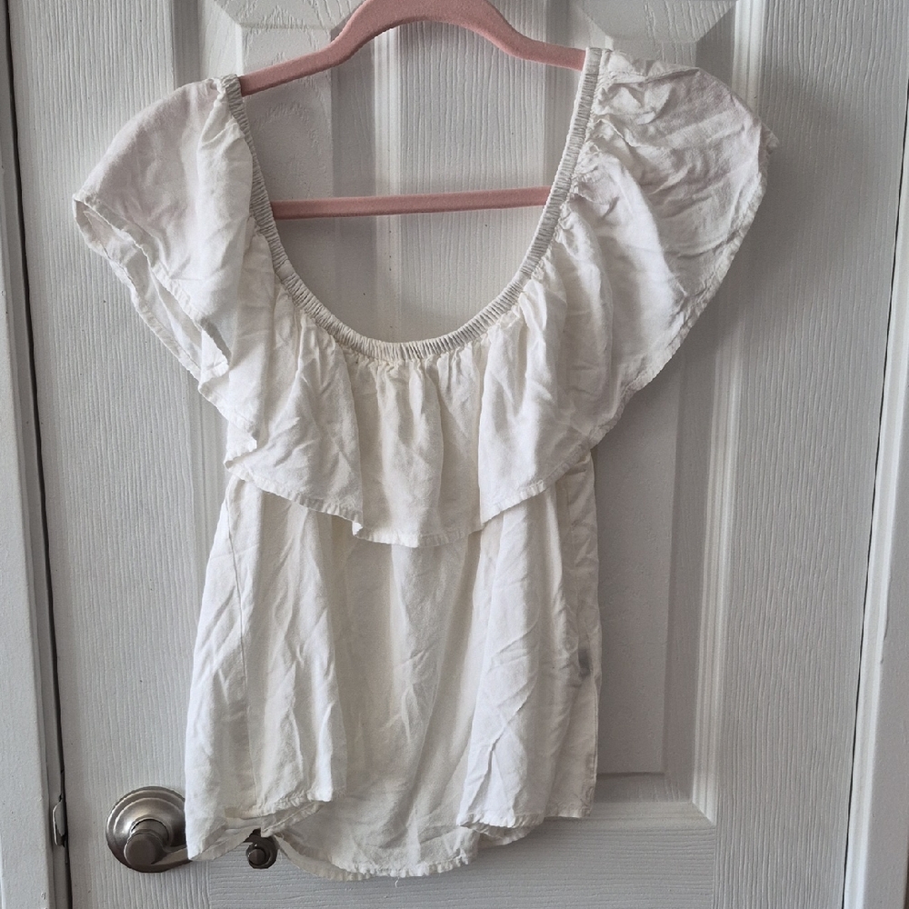 Old Navy Cream Ruffle Off-Shoulder Blouse